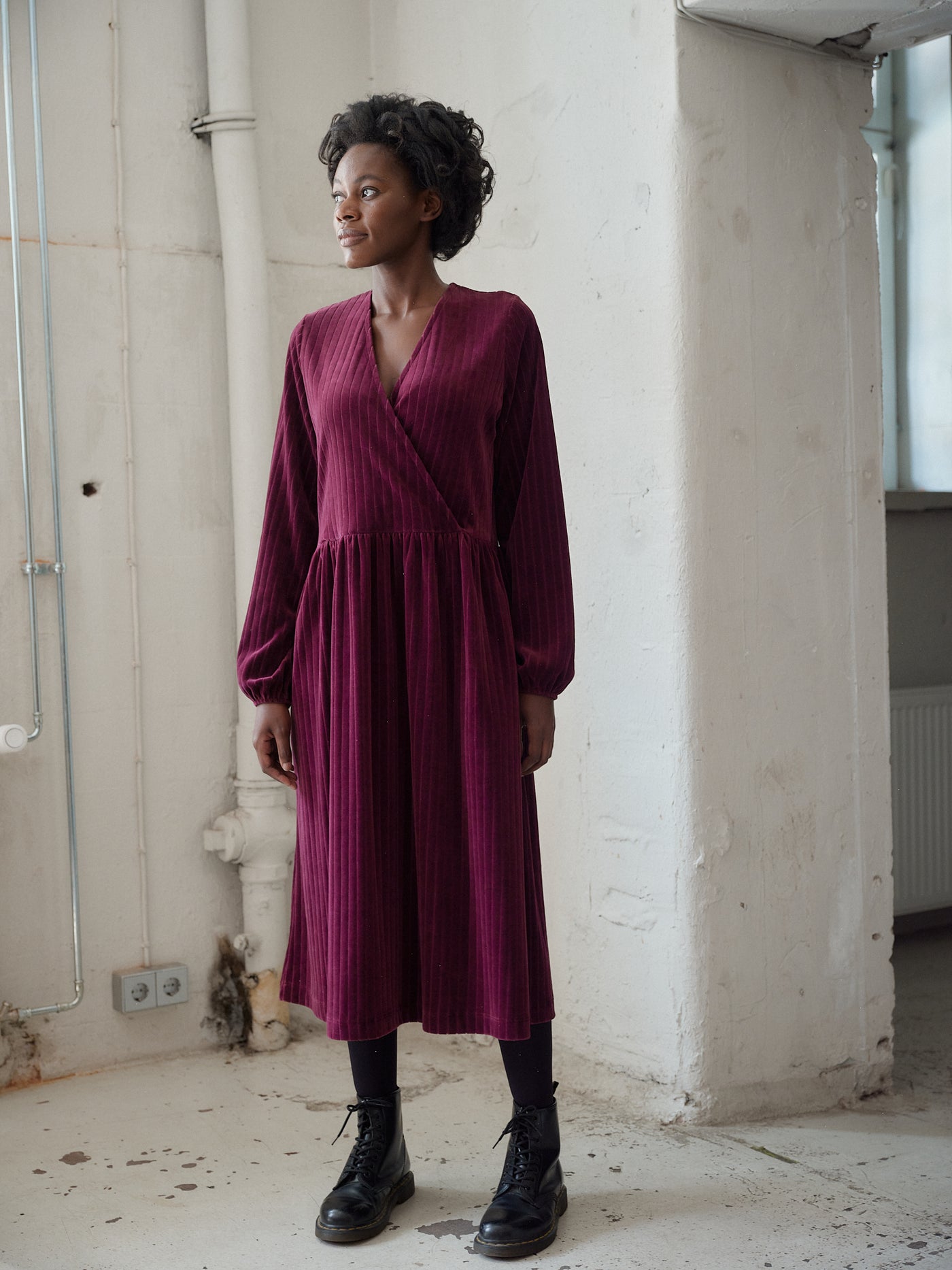 Velour Rib Dress, Chocolate Truffle