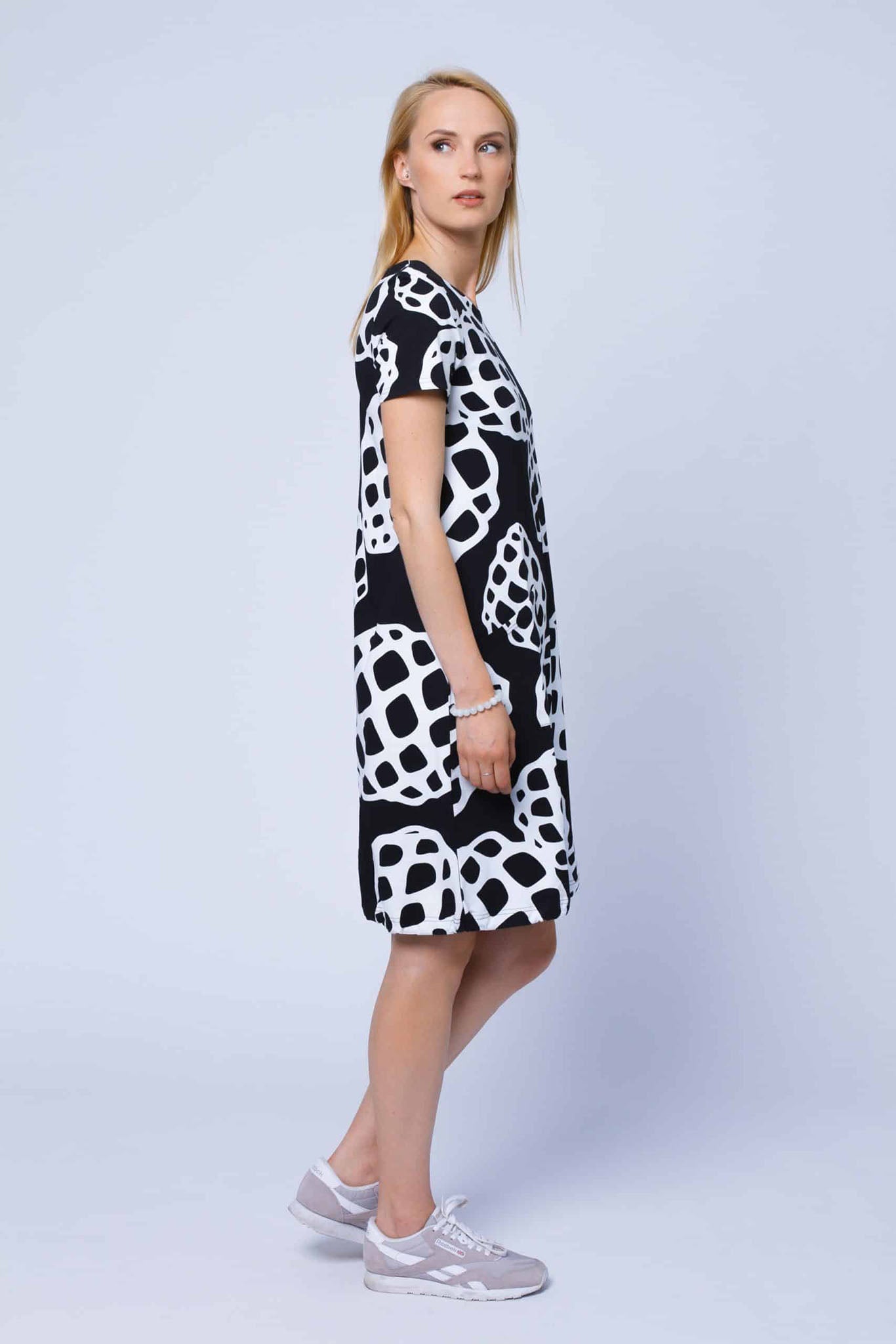 Frida Short Sleeve Dress, Käpy B/W