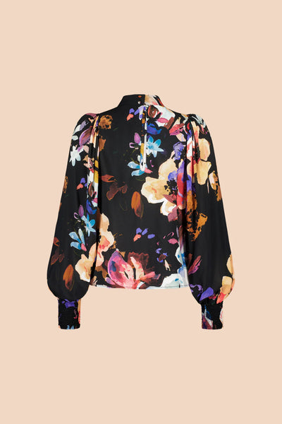 Puff Blouse, Black Anemone