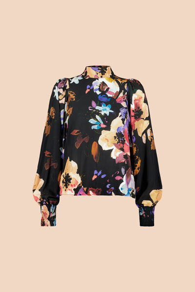 Puff Blouse, Black Anemone