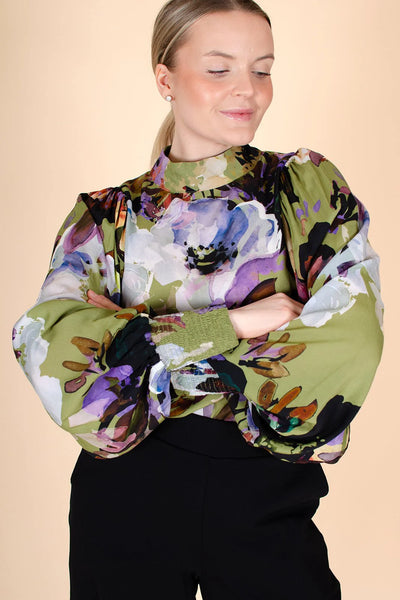 Puff Blouse, Olive Anemone