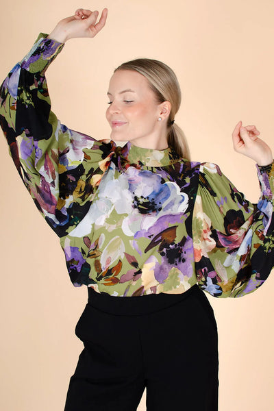 Puff Blouse, Olive Anemone